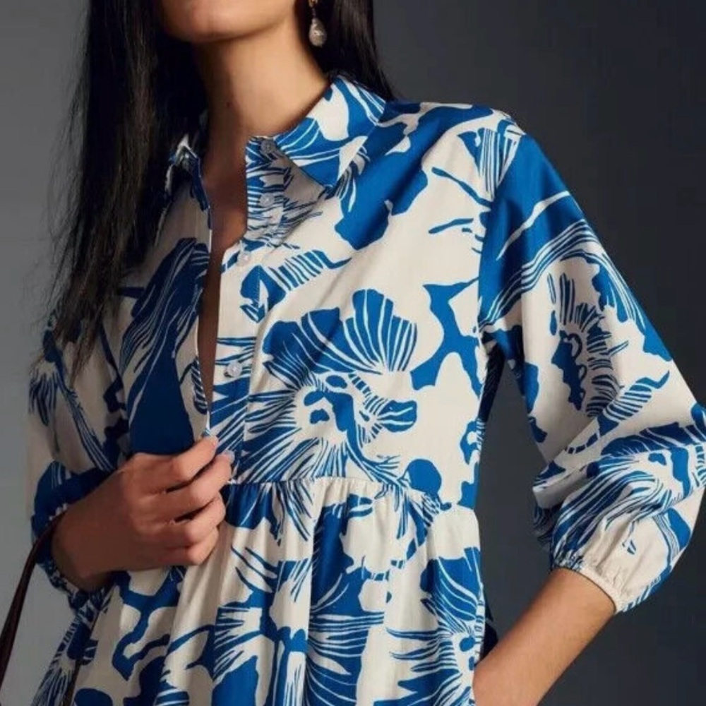Anthropologie Maeve Bettina Shirtdress Buttondown Hawaiian Blue Orchid XLarge XL